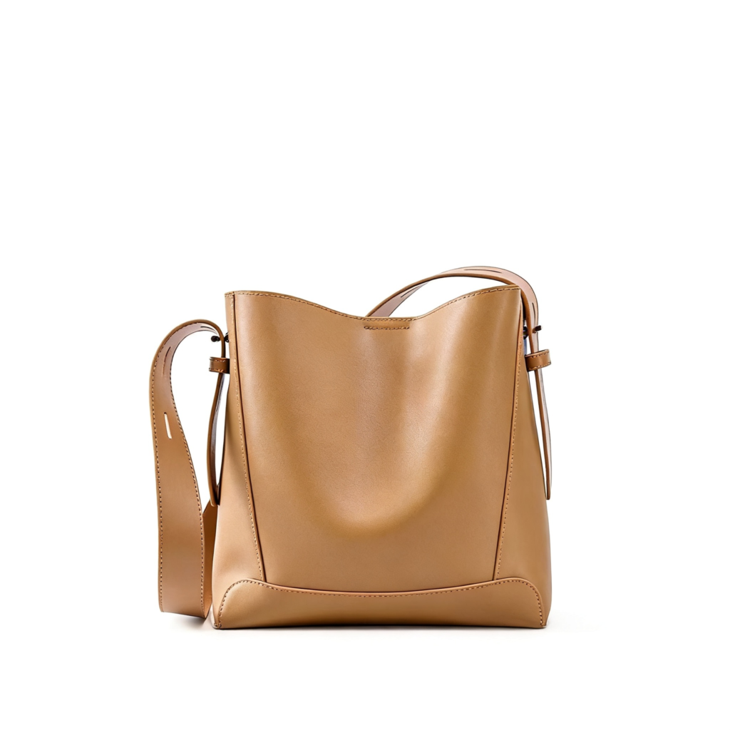 Simple cowhide bucket tote bag