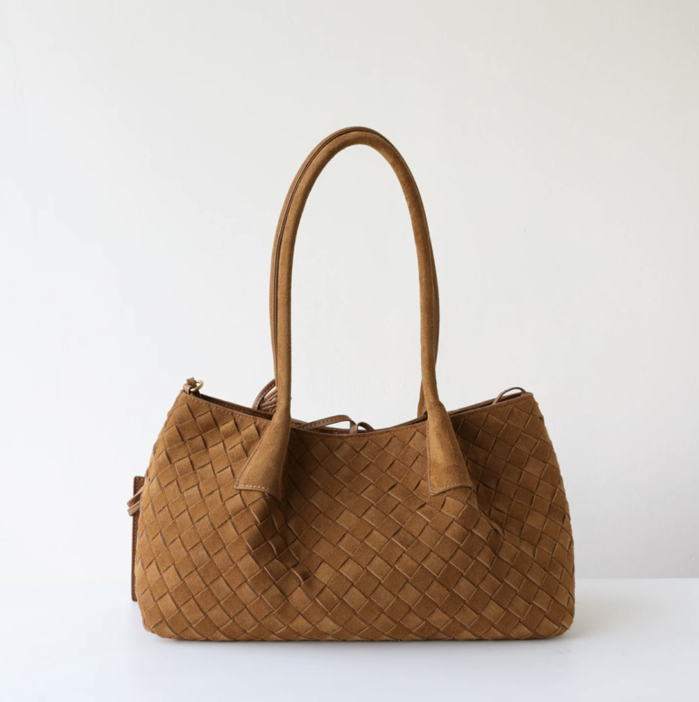 Vintage frosted cowhide hand woven tote bag