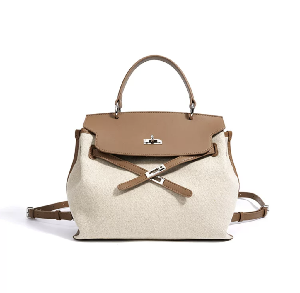 Shoulder bag made of linen and spliced top layer cowhide casual bag