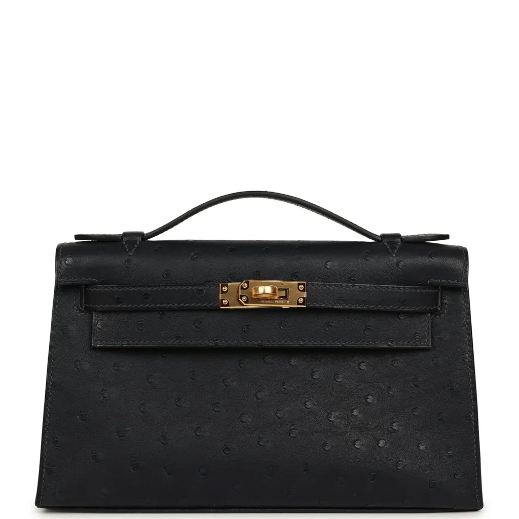 Hermes Mini Kelly Pochette Black Ostrich skin